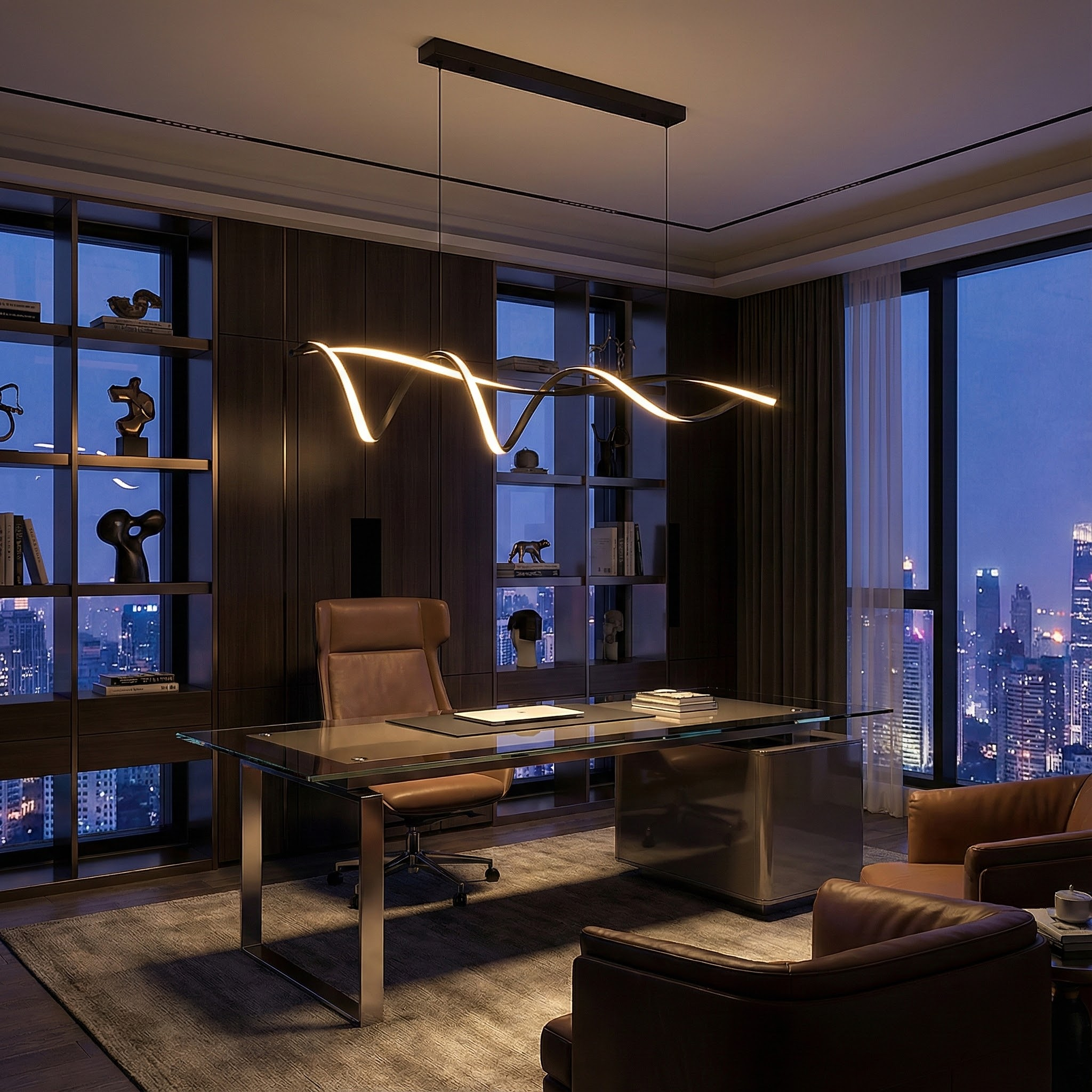 Modern LED Overhead Light Fixture with Adjustable Height | Elegant Design for Contemporary Spaces 2