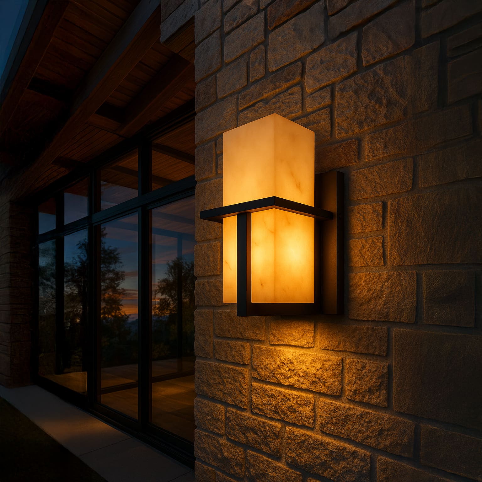 Modern Outdoor Wall Sconce with Ambient Glow & Marble Finish | Stylish Exterior Wall Light for Elegant Illumination 2