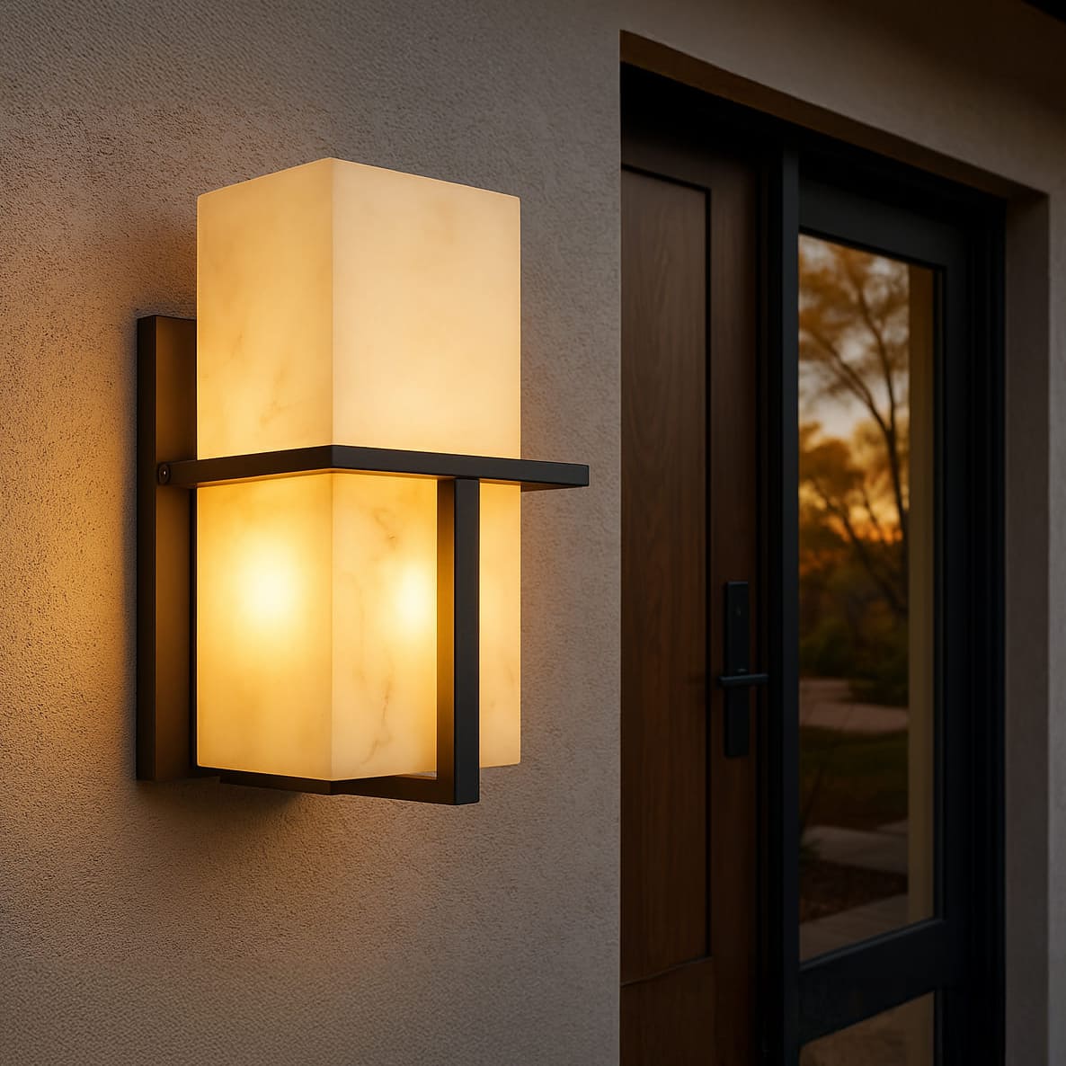 Modern Outdoor Wall Sconce with Ambient Glow & Marble Finish | Stylish Exterior Wall Light for Elegant Illumination 3
