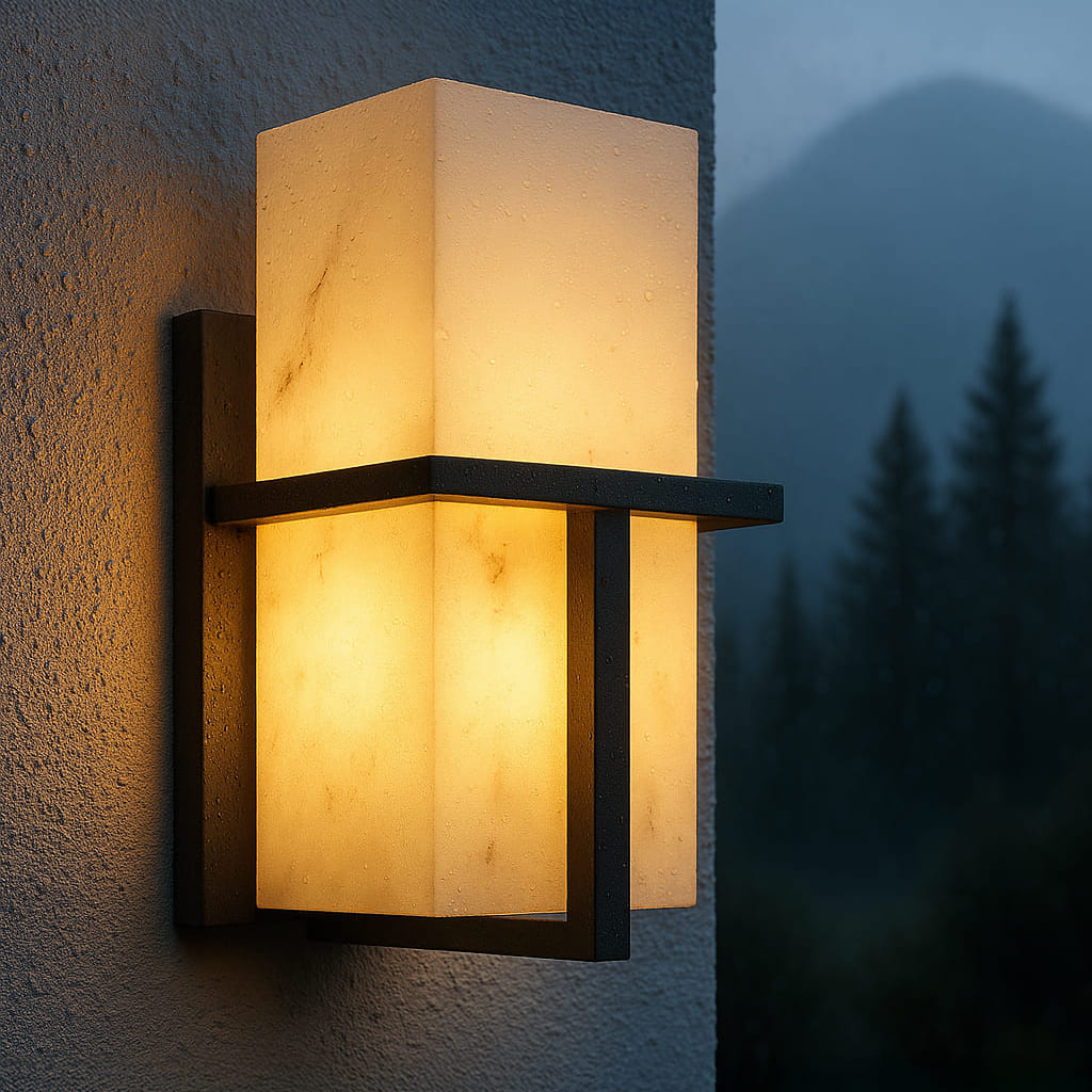 Modern Outdoor Wall Sconce with Ambient Glow & Marble Finish | Stylish Exterior Wall Light for Elegant Illumination 4
