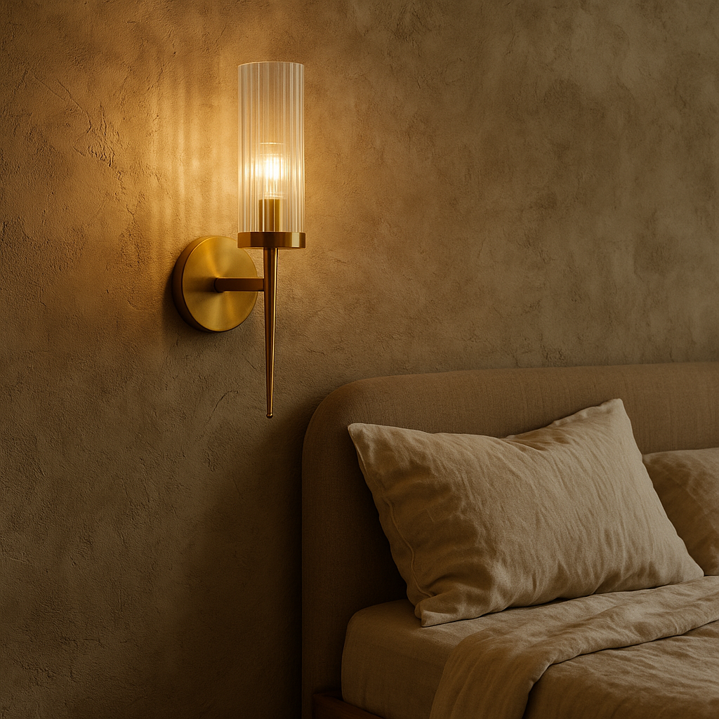 Modern Ribbed Glass Wall Sconce Lighting with Elegant Metallic Accent | Ideal for Ambient Illumination 1