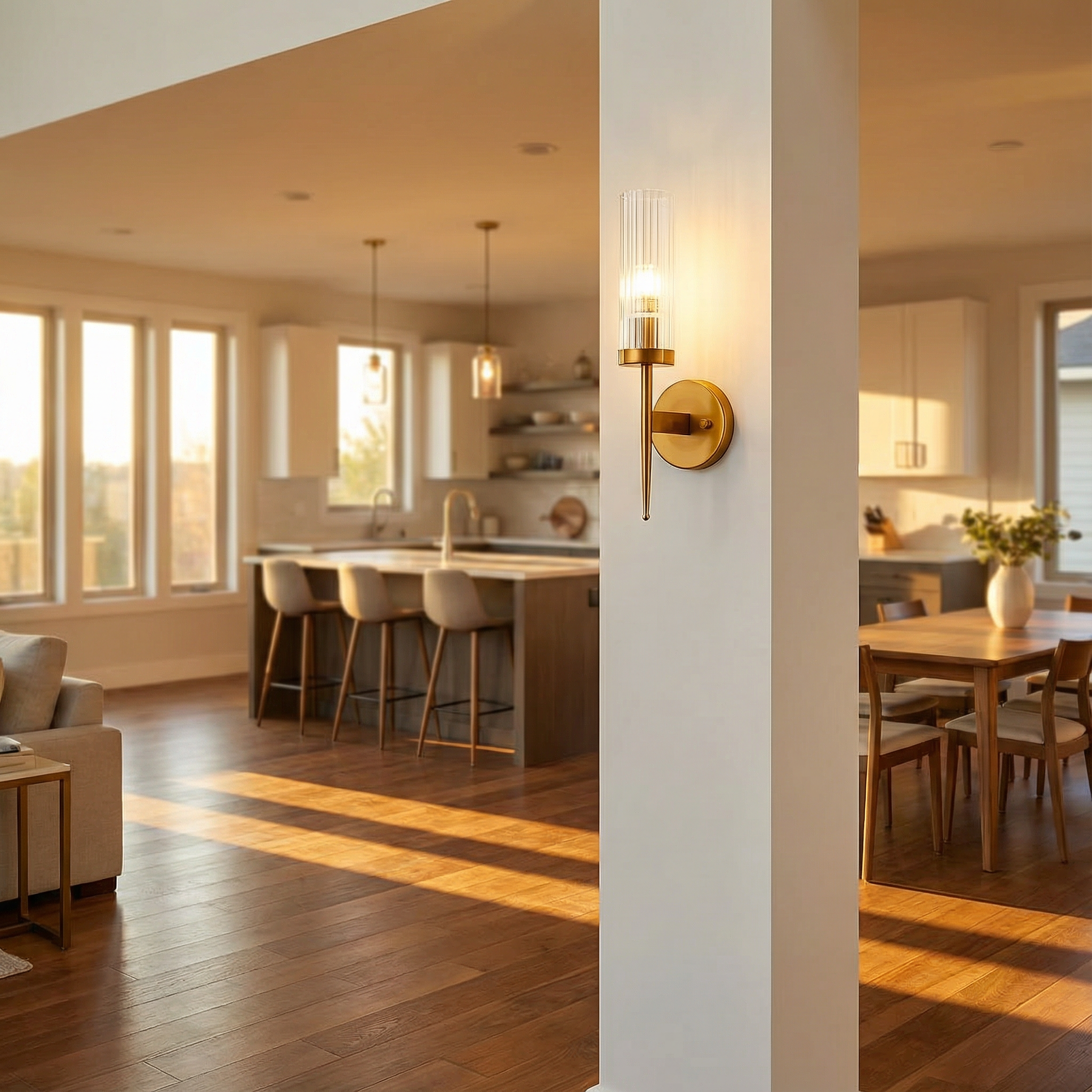 Modern Ribbed Glass Wall Sconce Lighting with Elegant Metallic Accent | Ideal for Ambient Illumination 2