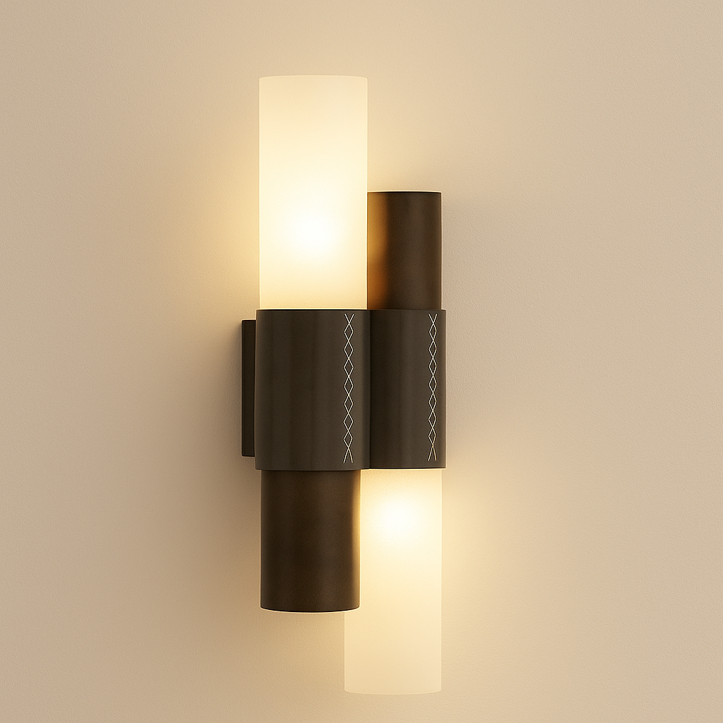 Modern Steel Glass Wall Sconce with Leather Accent | Elegant Ambient Lighting for Contemporary Spaces 0
