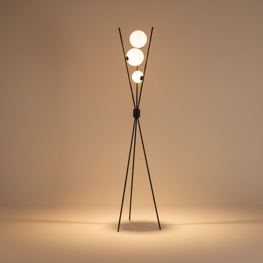 Modern Tripod Floor Lamp with Frosted Glass Globes | Stylish Design for Cozy Living Room Ambiance 0