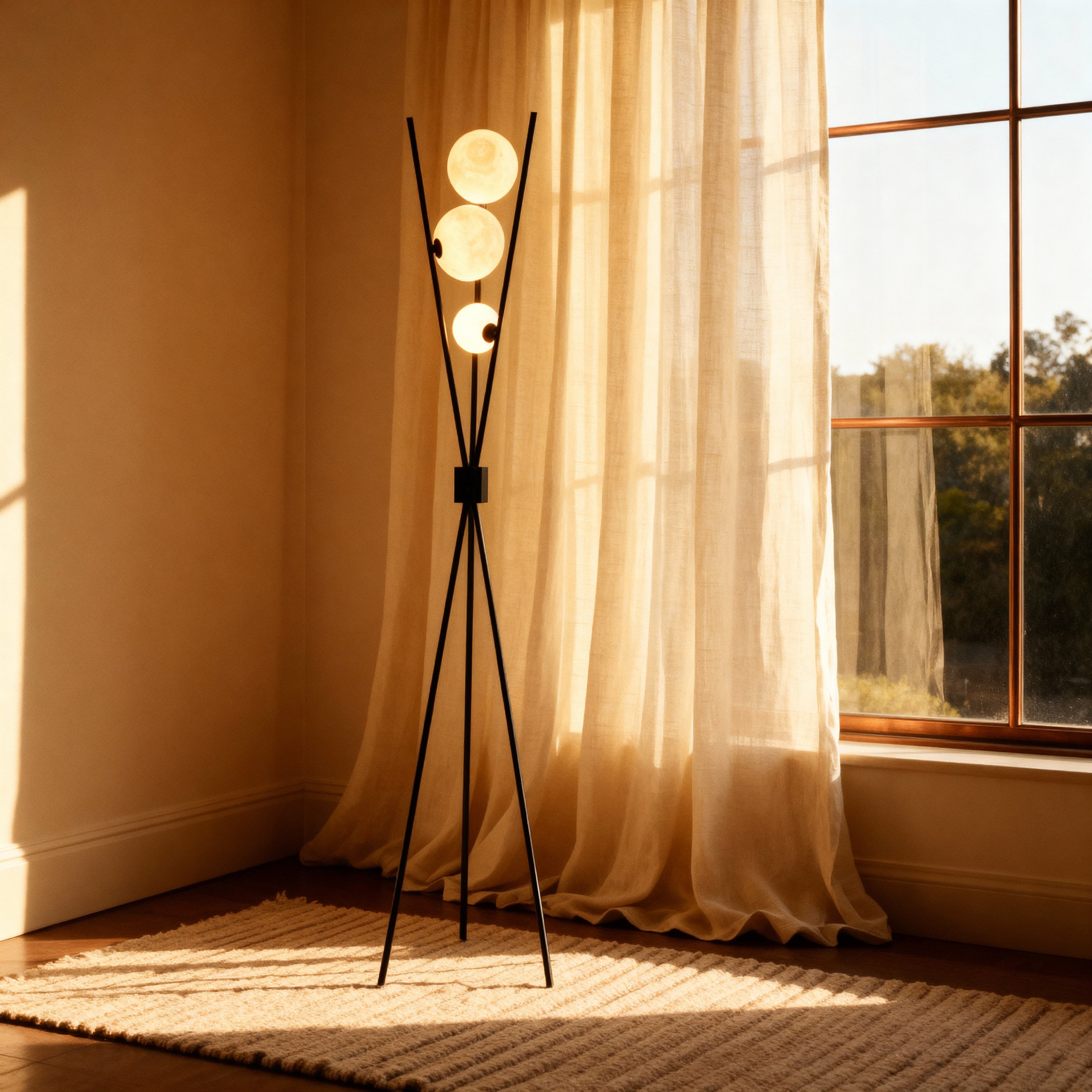 Modern Tripod Floor Lamp with Frosted Glass Globes | Stylish Design for Cozy Living Room Ambiance 1