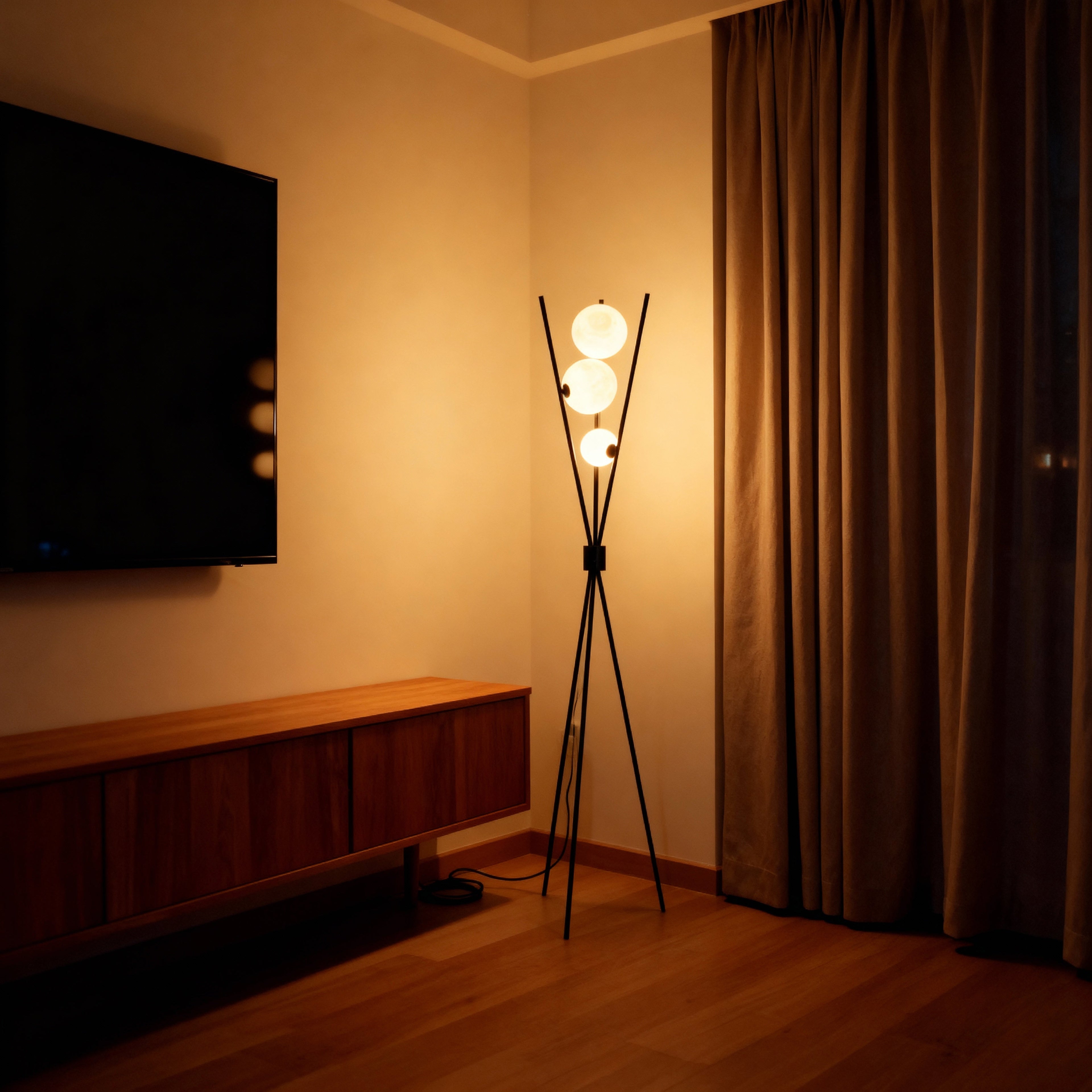 Modern Tripod Floor Lamp with Frosted Glass Globes | Stylish Design for Cozy Living Room Ambiance 4
