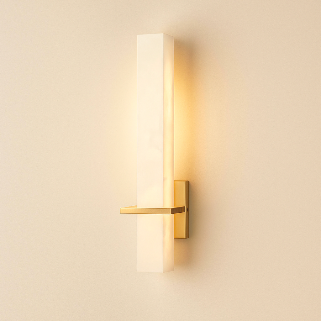 Modern Wall Sconce Lighting with Alabaster Diffuser & Copper Accents | Elegant Design for Atmospheric Illumination 0