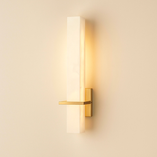 Modern Wall Sconce Lighting with Alabaster Diffuser & Copper Accents | Elegant Design for Atmospheric Illumination 0