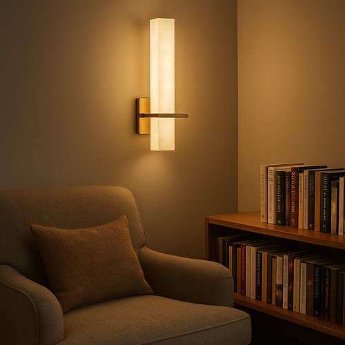 Modern Wall Sconce Lighting with Alabaster Diffuser & Copper Accents | Elegant Design for Atmospheric Illumination 1