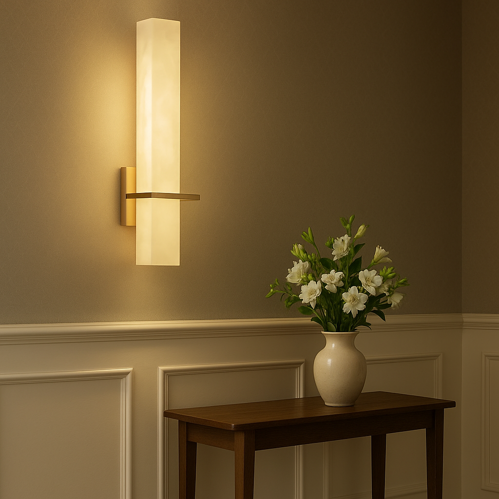 Modern Wall Sconce Lighting with Alabaster Diffuser & Copper Accents | Elegant Design for Atmospheric Illumination 2