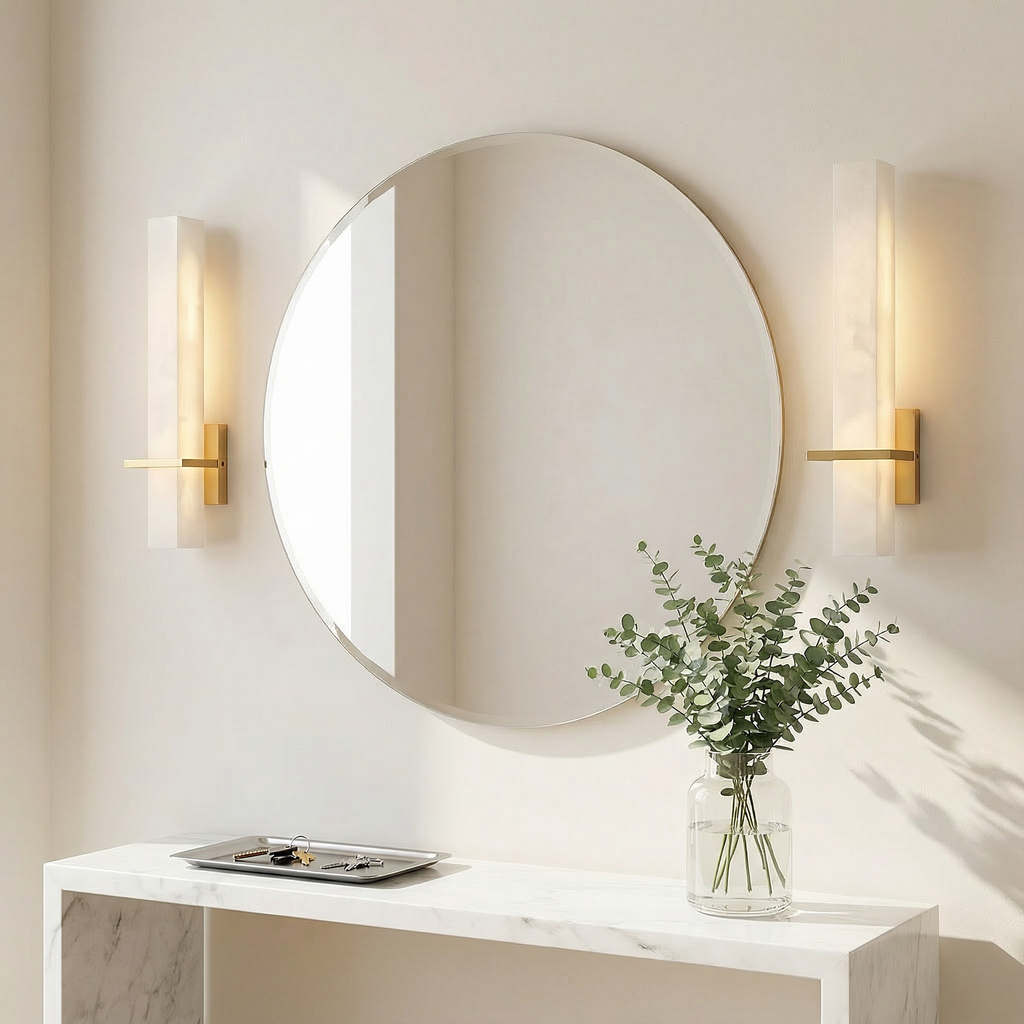 Modern Wall Sconce Lighting with Alabaster Diffuser & Copper Accents | Elegant Design for Atmospheric Illumination 3