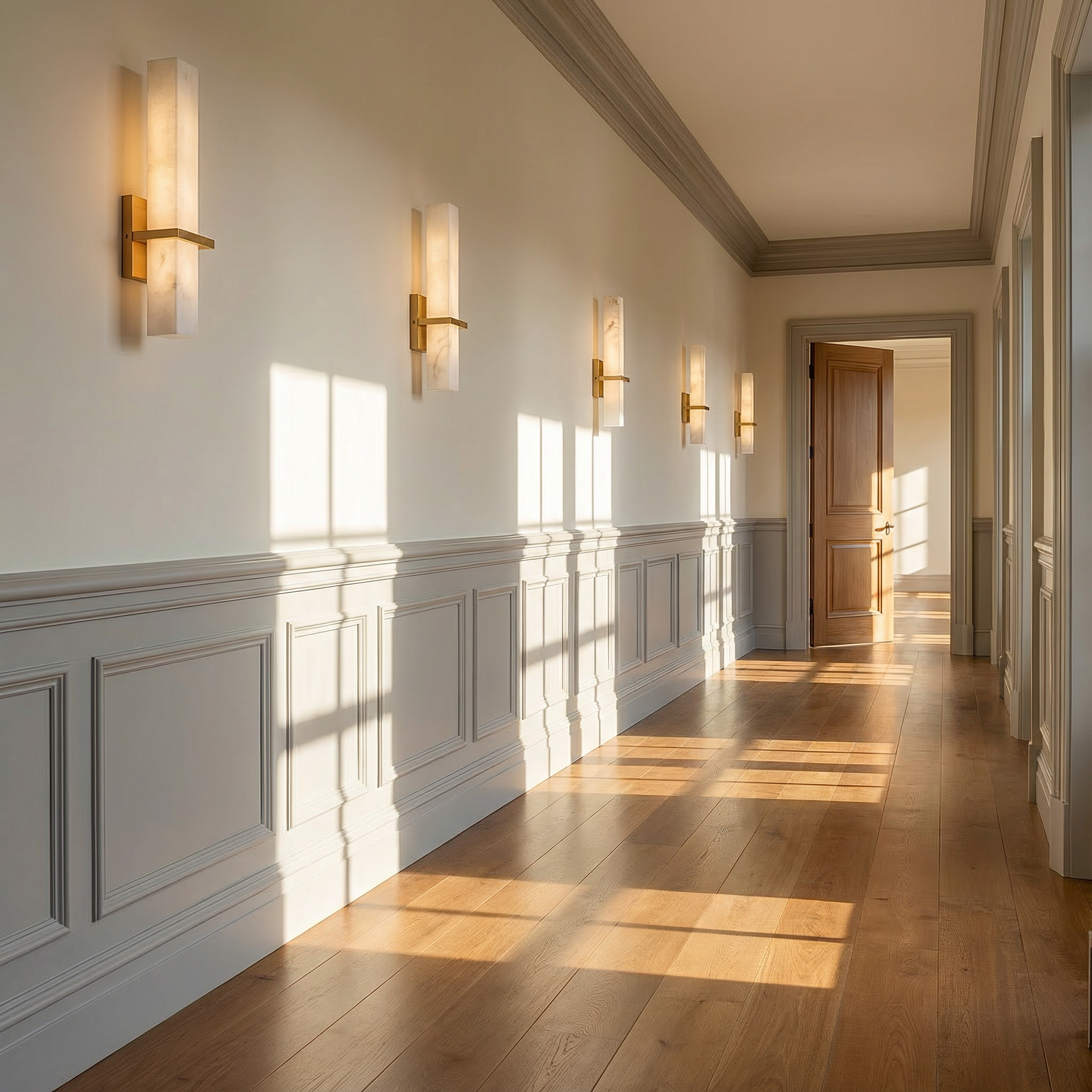 Modern Wall Sconce Lighting with Alabaster Diffuser & Copper Accents | Elegant Design for Atmospheric Illumination 4