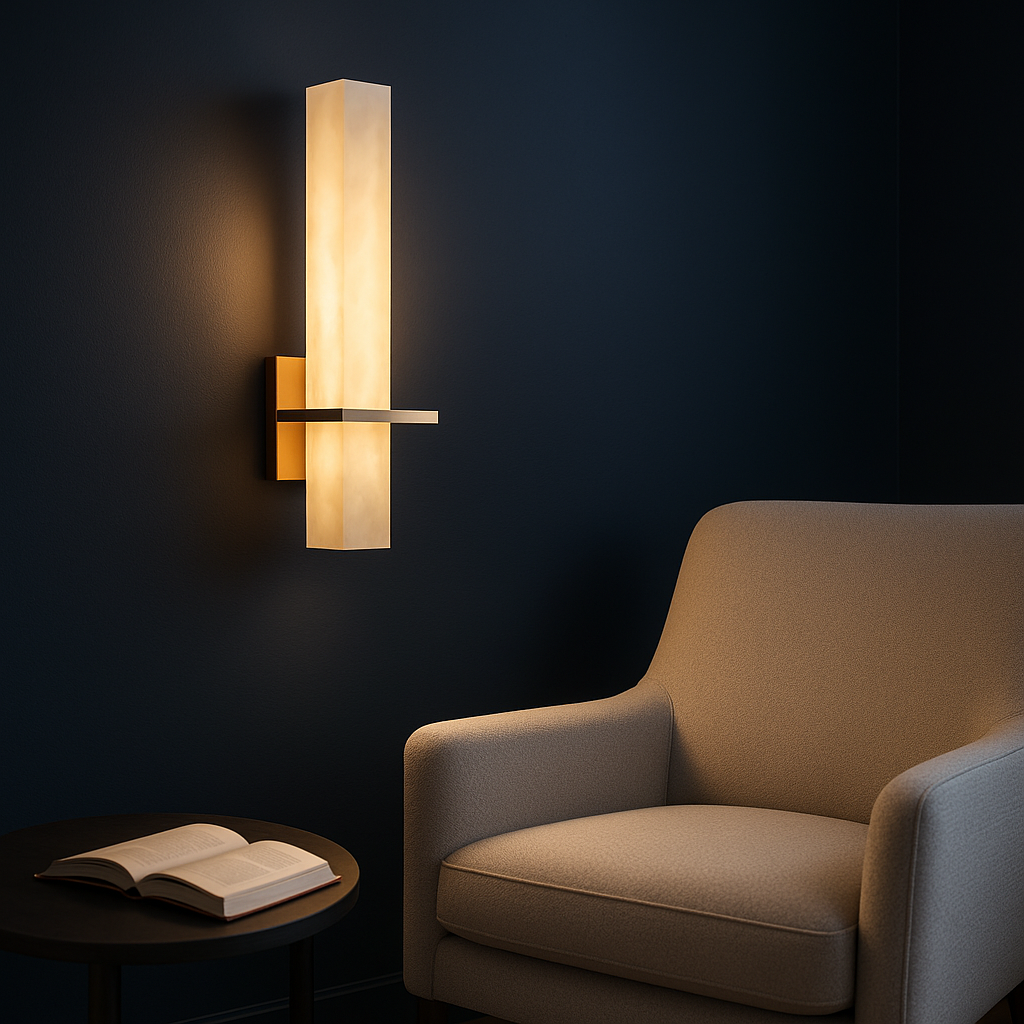 Modern Wall Sconce Lighting with Alabaster Diffuser & Copper Accents | Elegant Design for Atmospheric Illumination 5