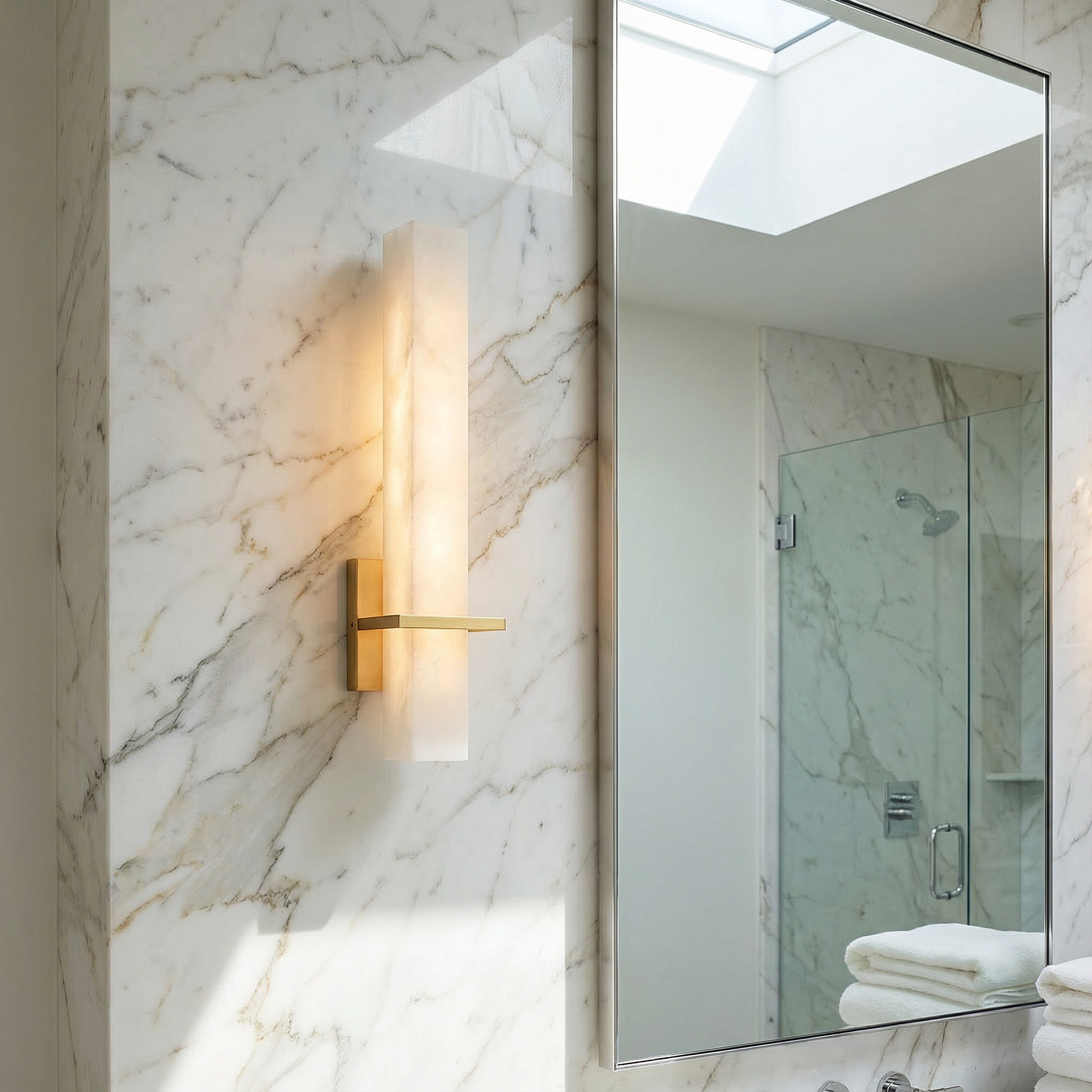 Modern Wall Sconce Lighting with Alabaster Diffuser & Copper Accents | Elegant Design for Atmospheric Illumination 7