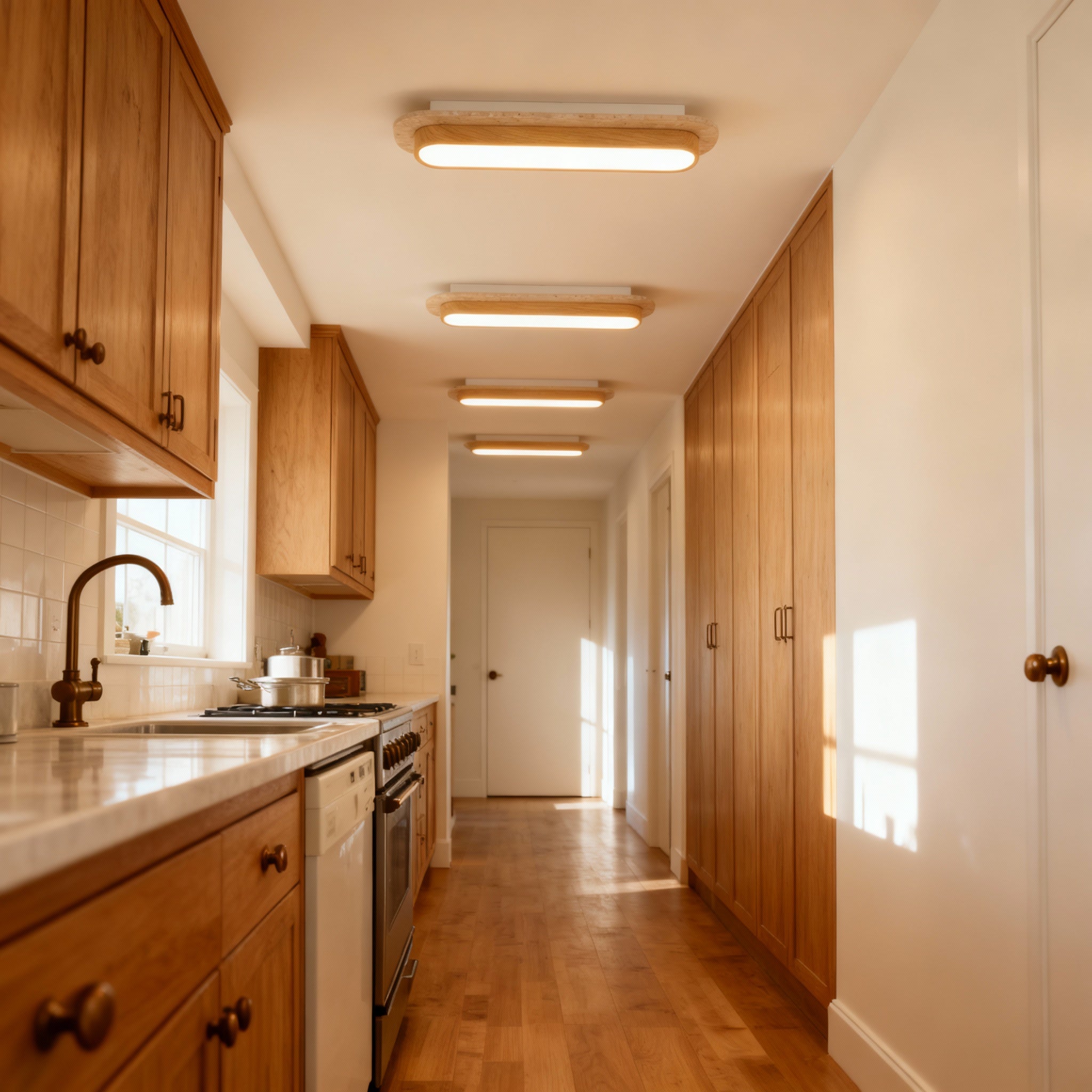 Natural Stone Flush Mount Ceiling Light with Wood Finish | Elegant Illumination for Cozy Spaces 1